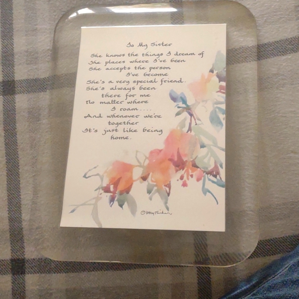 Watercolor and calligraphy plaque. Music box on back plays "Memories" approx 5x7